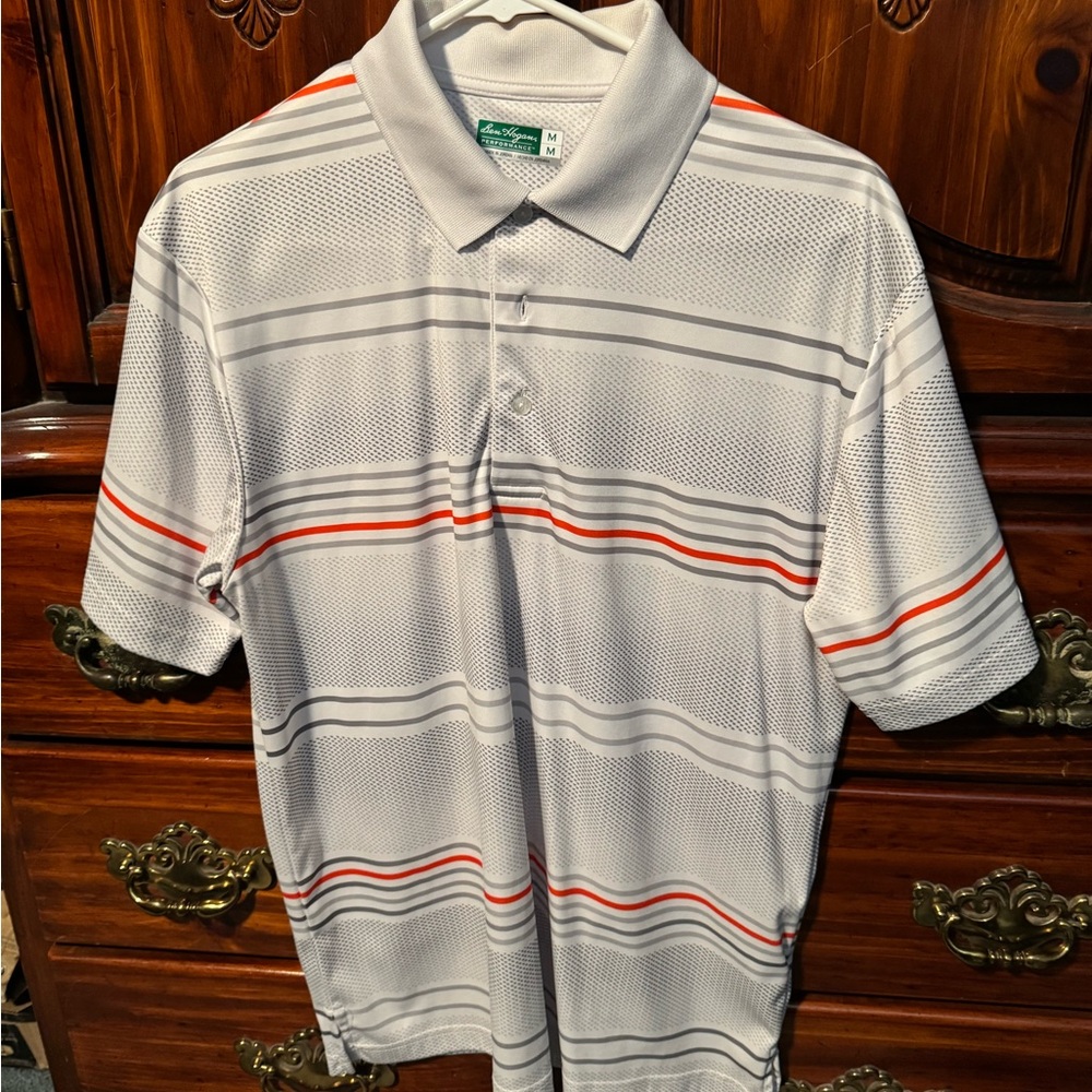 Hogan Men's Polo Shirt - White, Gray, and Red Stripes